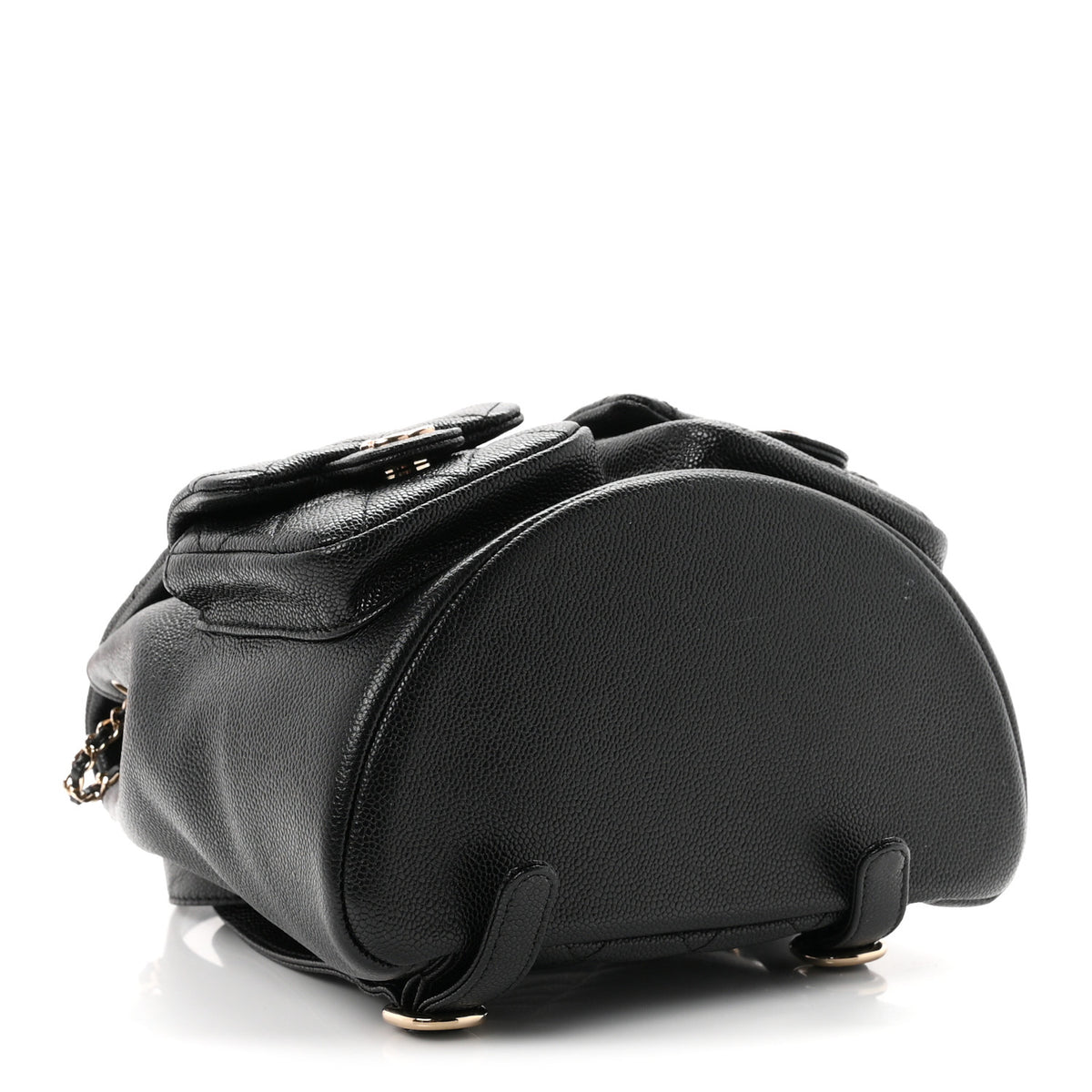 Shiny Caviar Quilted Medium Duma Pockets Drawstring Backpack Black