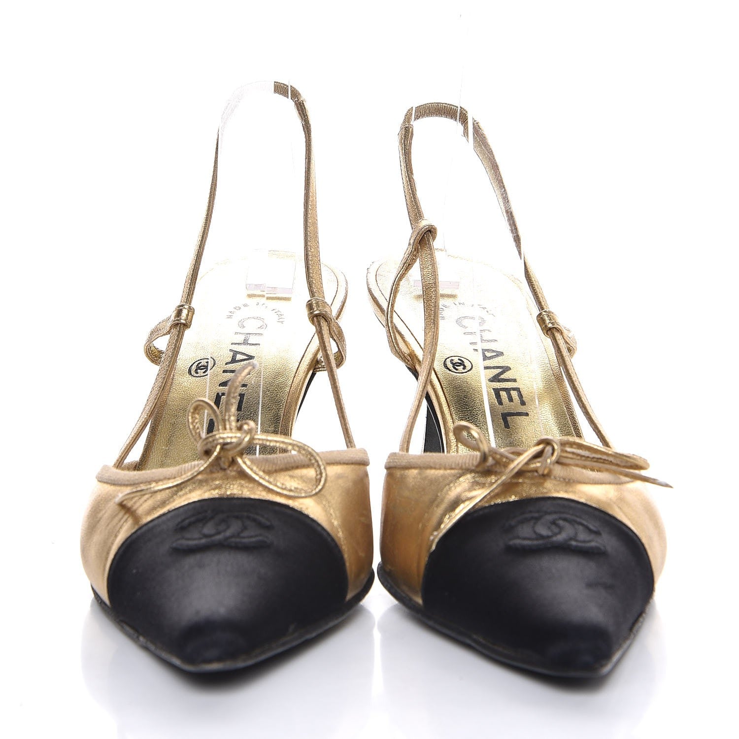Chanel Metallic Lambskin Satin Slingback Pumps 38 Gold 2 of 17