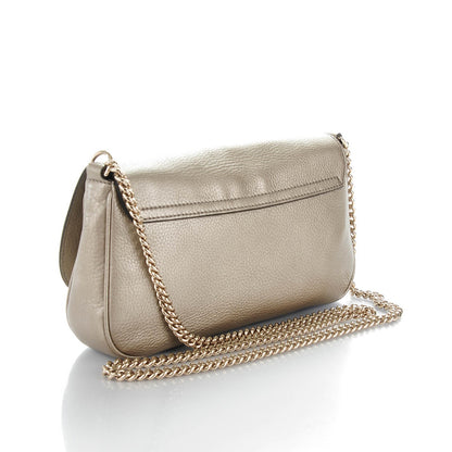 Gucci Metallic Pebbled Calfskin Medium Soho Flap Crossbody Golden Beige 3 of 7