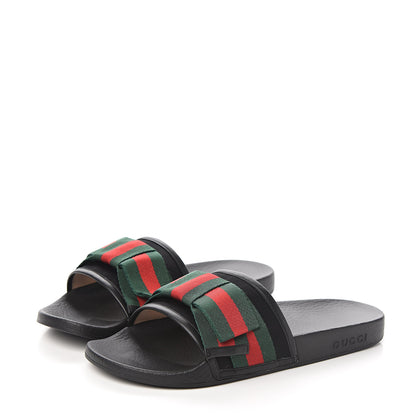 Gucci Satin Web Bow Slide Sandals 41 Black 3 of 9