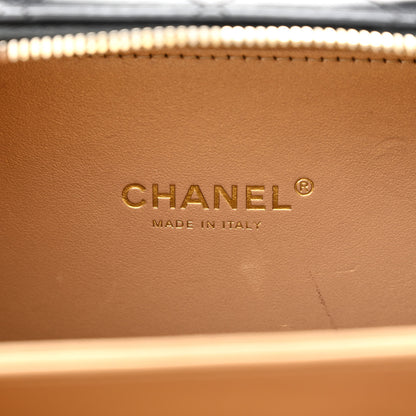 Chanel Lambskin Metal Quilted Golden Plate Vanity Case Black Golden Plate Vanity Case Black Gold 6 of 12