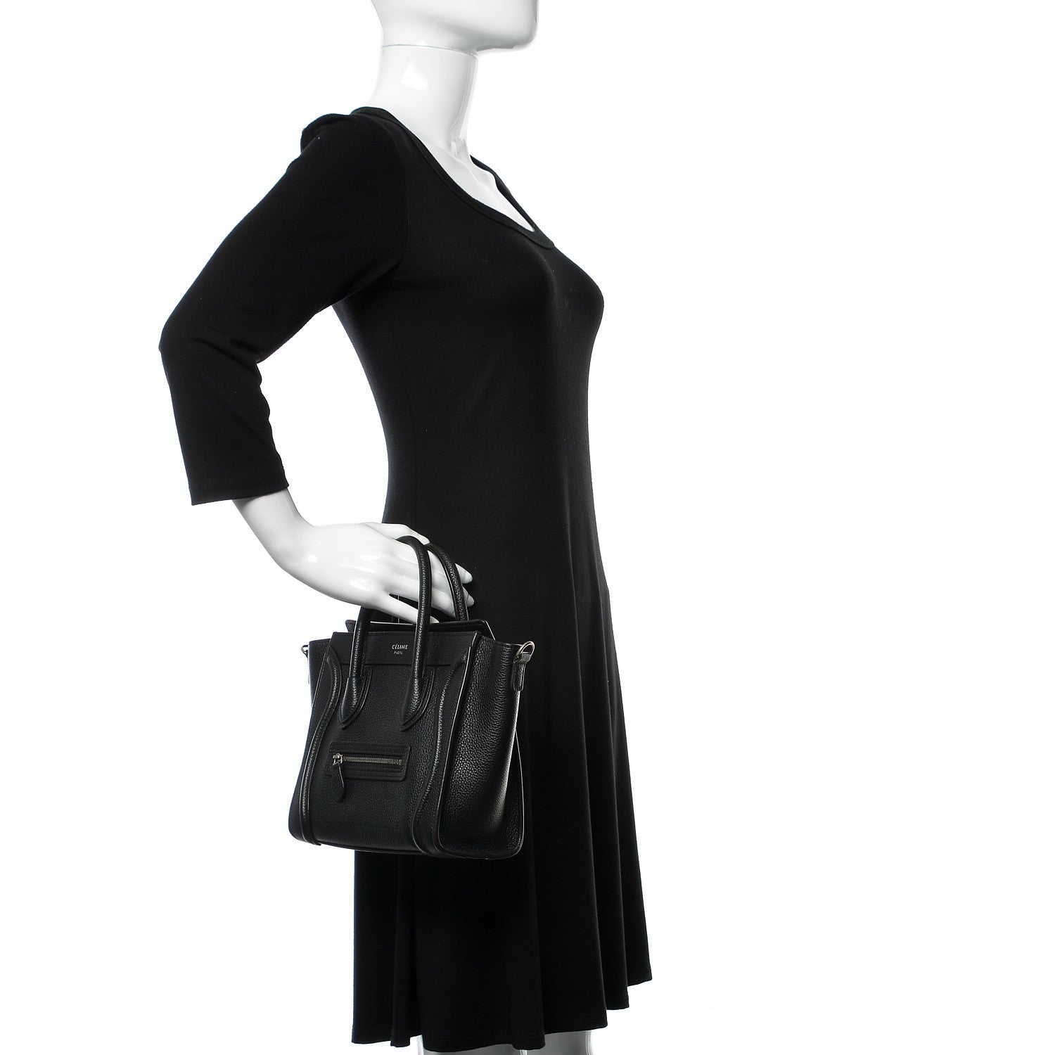 Celine Drummed Calfskin Nano Luggage Black 3 of 10