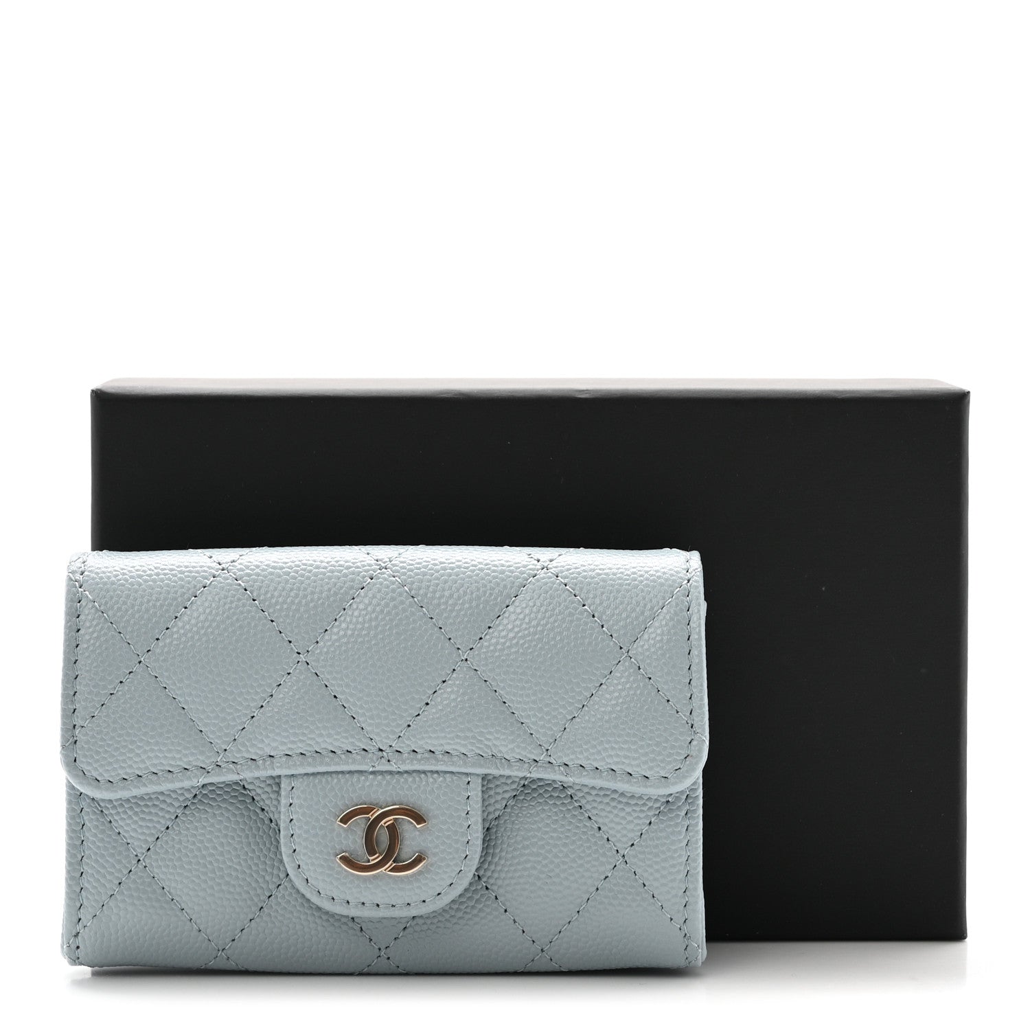 Chanel Caviar Quilted Flap Card Holder Wallet Light Blue 9 of 9