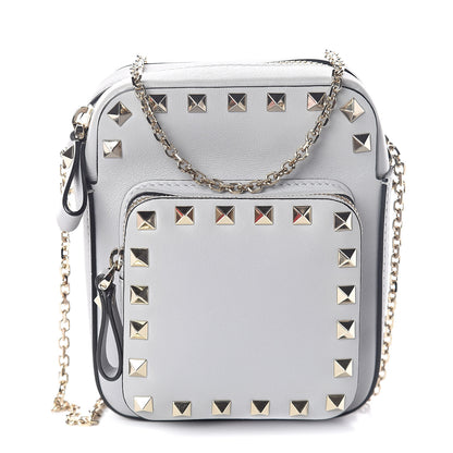 Valentino Garavani Calfskin Rockstud Double Pocket Chain Crossbody Bag Grey 1 of 9