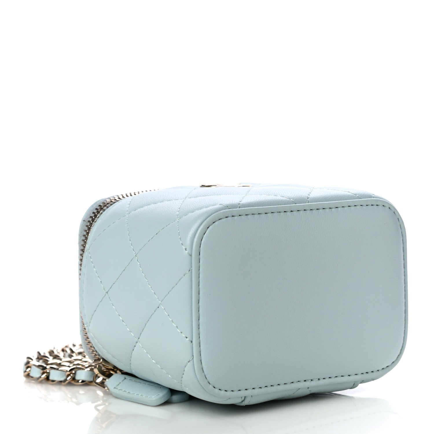 Chanel Lambskin Quilted Top Handle Mini Vanity Case With Chain Light Blue 4 of 10