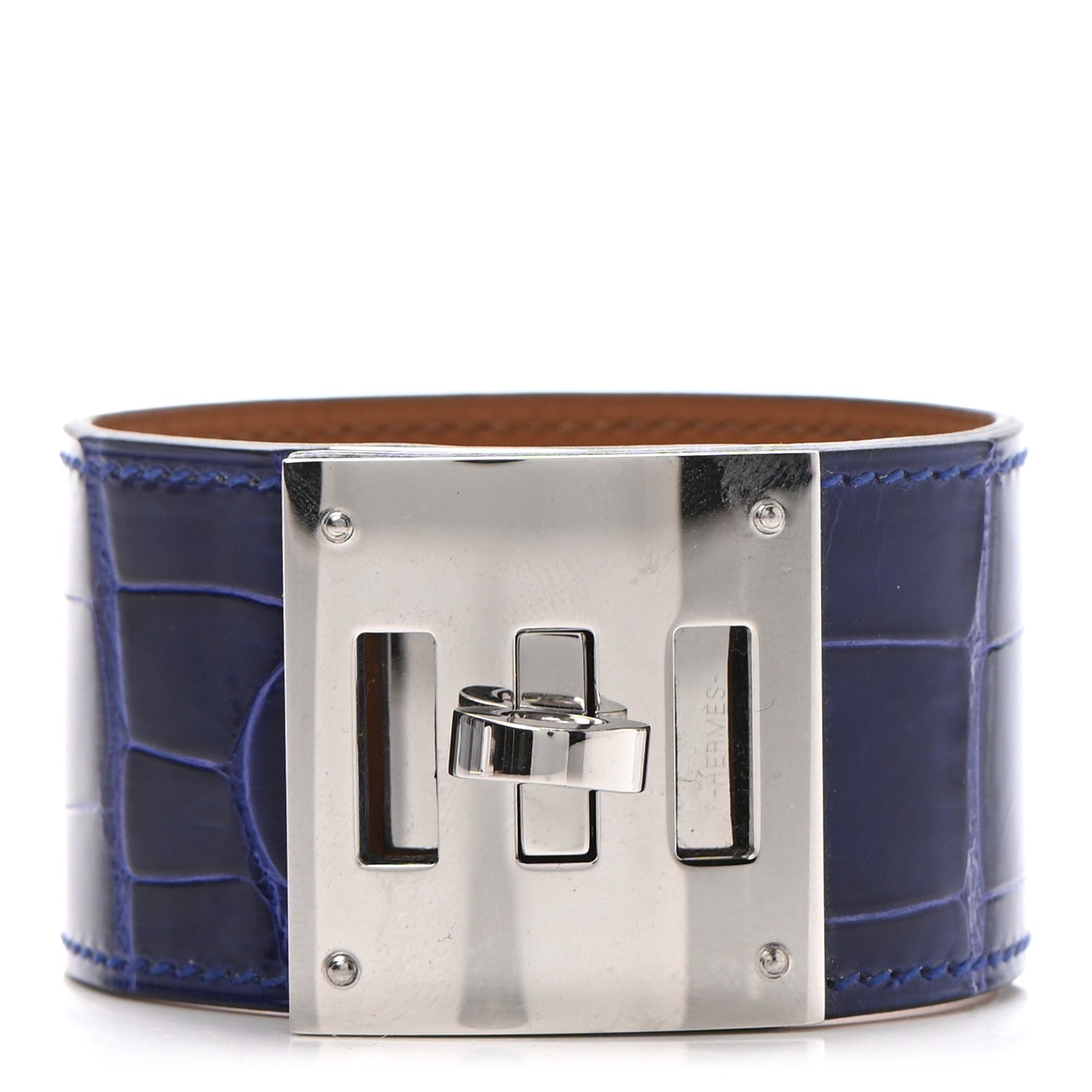 Hermes Shiny Alligator Kelly Dog Bracelet T3 Bleu Electrique 1 of 6