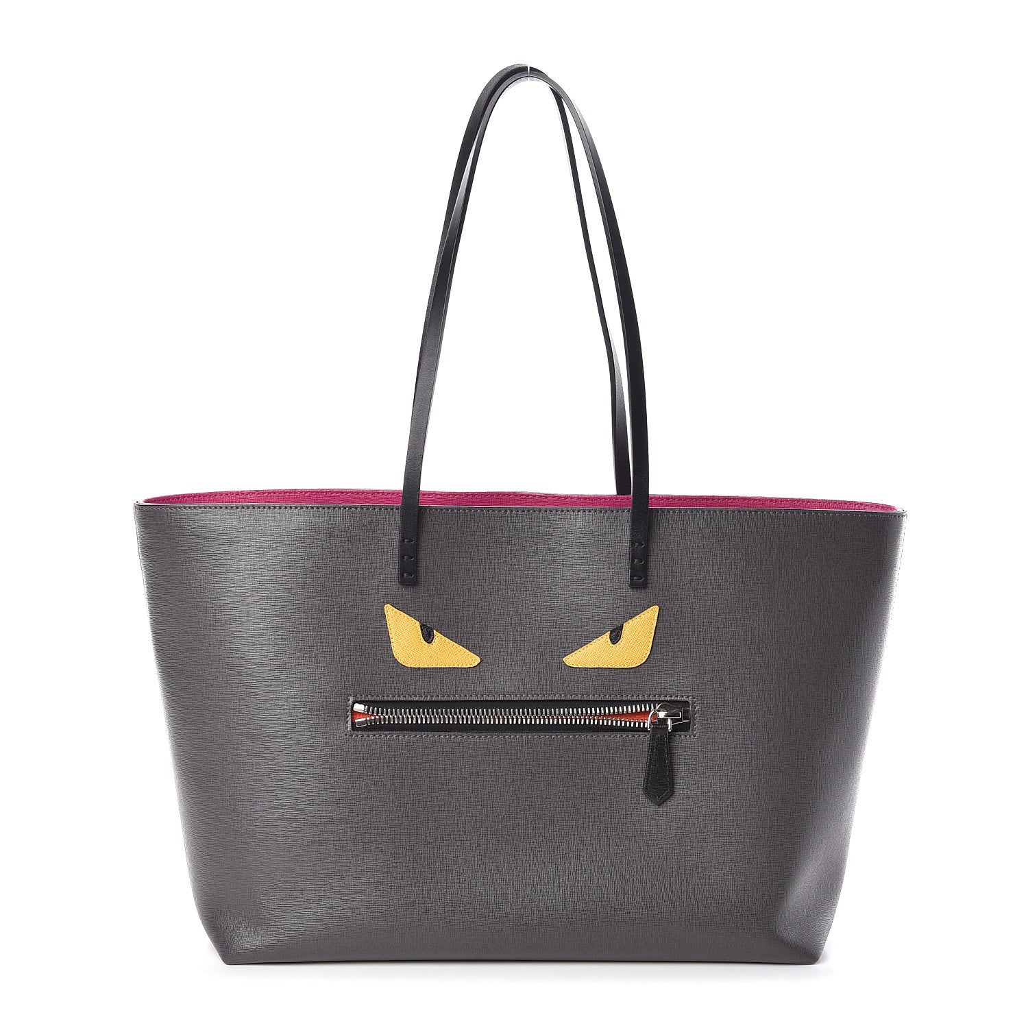 Fendi Vitello Elite Cuoio Monster Buggies Medium Roll Tote Carbone Black Multicolor Magenta 1 of 10