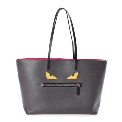 Fendi Vitello Elite Cuoio Monster Buggies Medium Roll Tote Carbone Black Multicolor Magenta 1 of 10