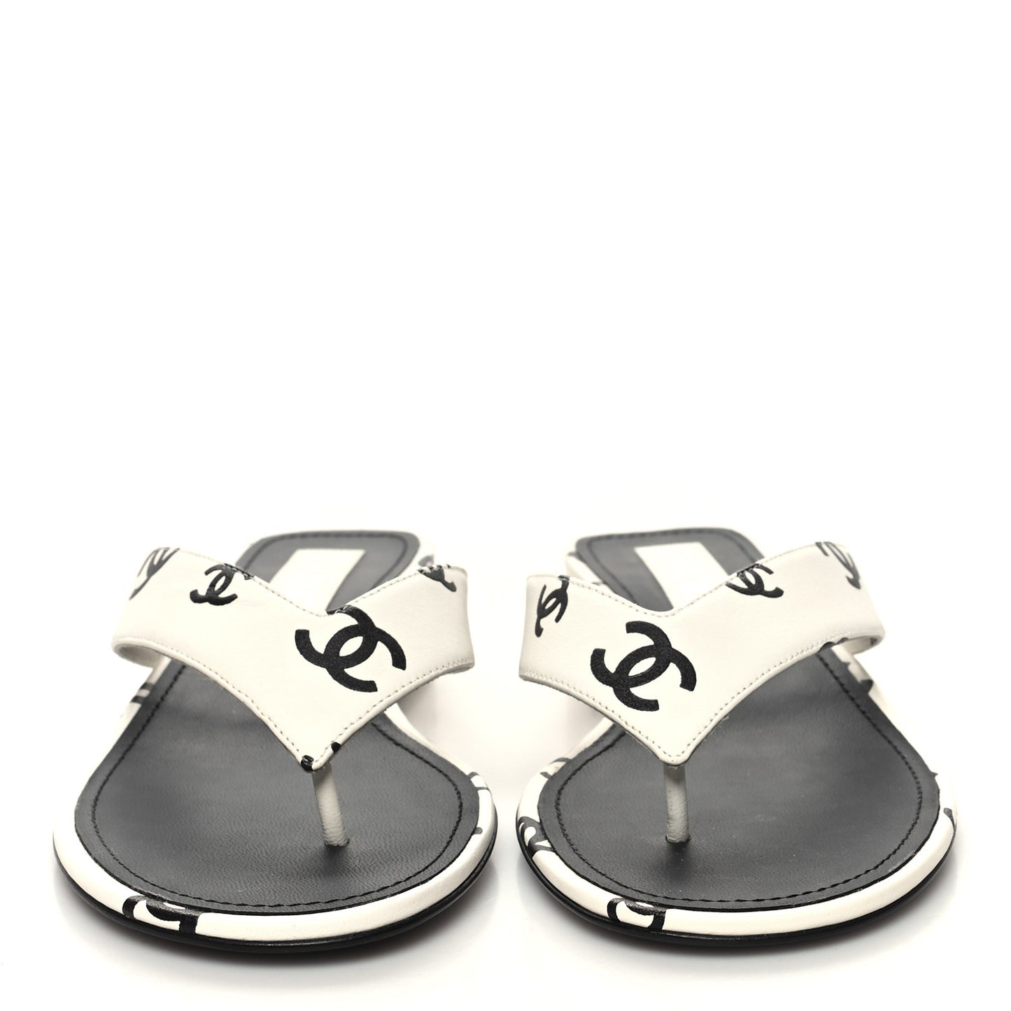Lambskin Printed CC Thong Sandals 38 White Black