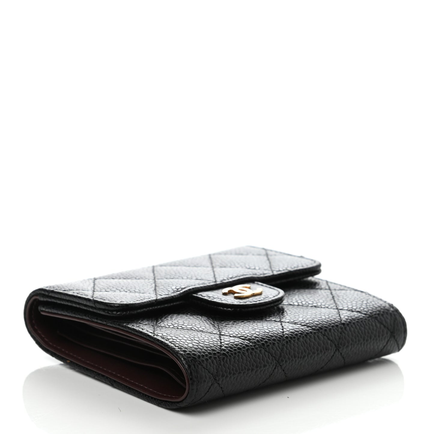 Caviar Quilted Compact Flap Wallet Black