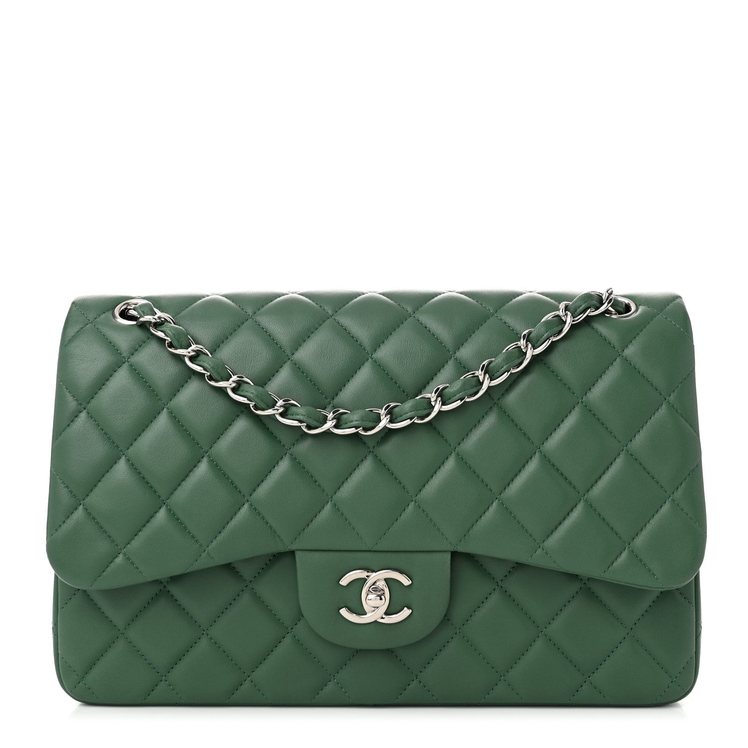 Chanel Lambskin Quilted Jumbo Double Flap Green 1 of 10