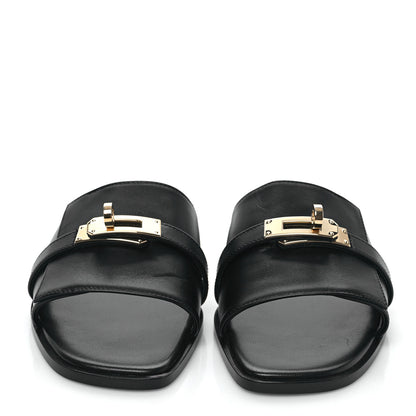 Hermes Calfskin Giulia Sandals 37.5 Black 2 of 8