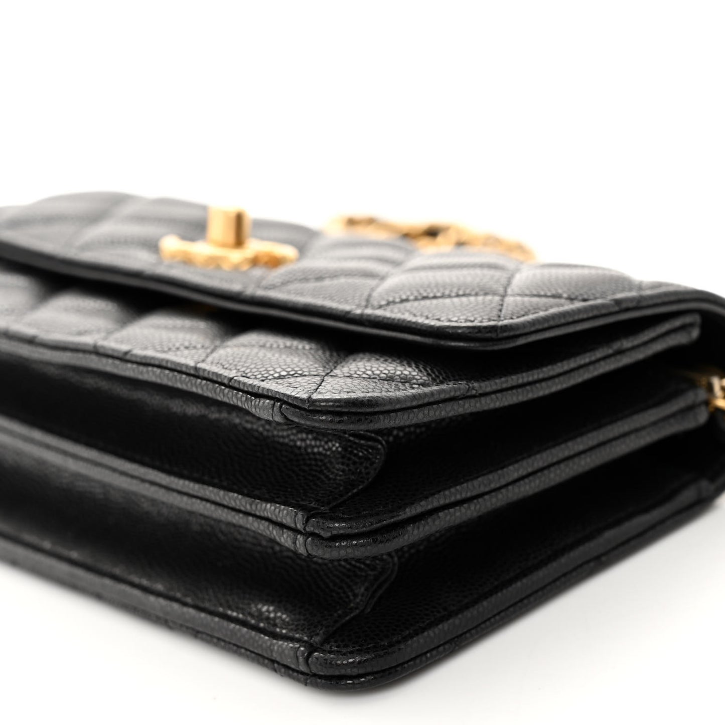Caviar Quilted Chain Link Clutch With Chain Black