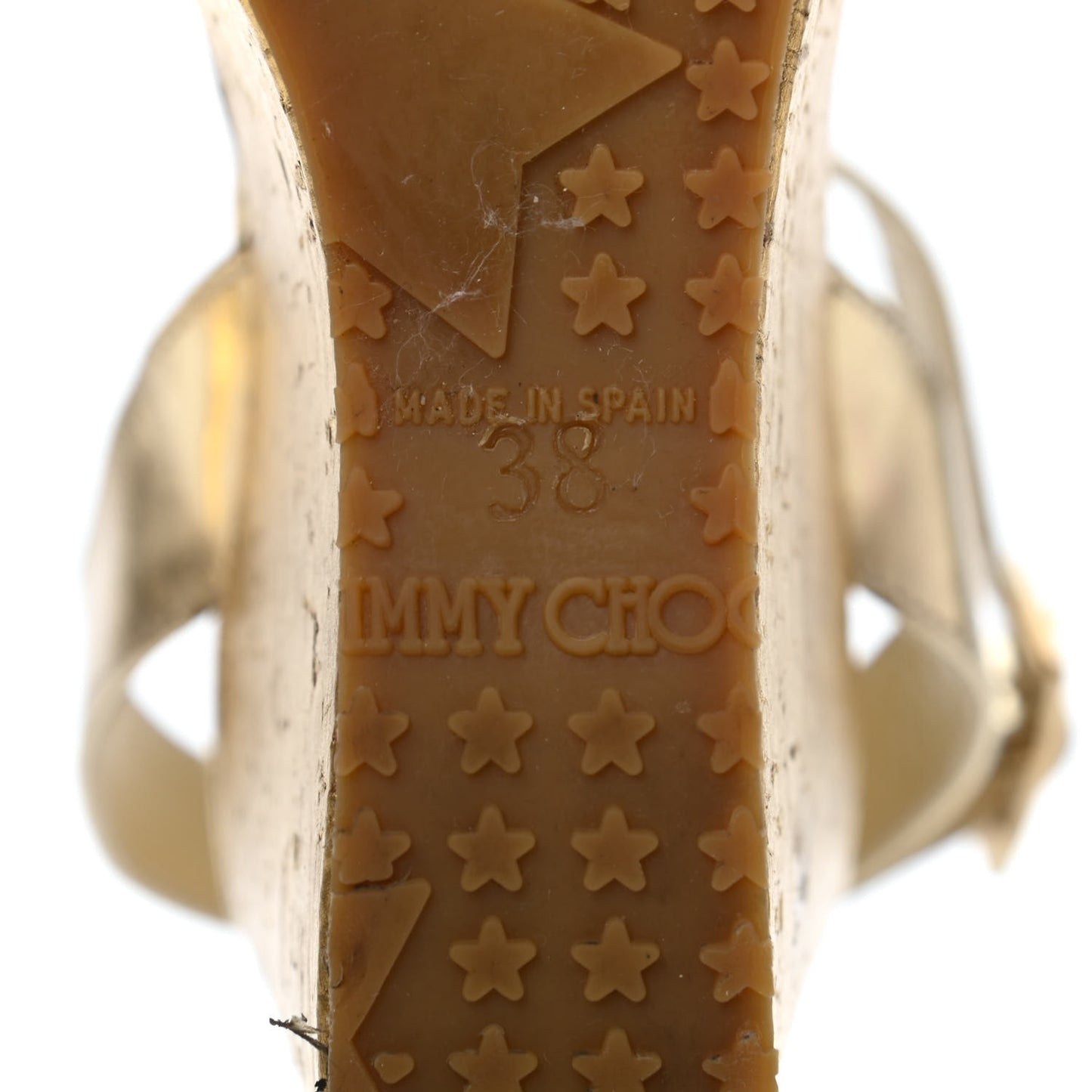 Metallic Calfskin Cork Papyrus Wedge Sandal 38 Gold