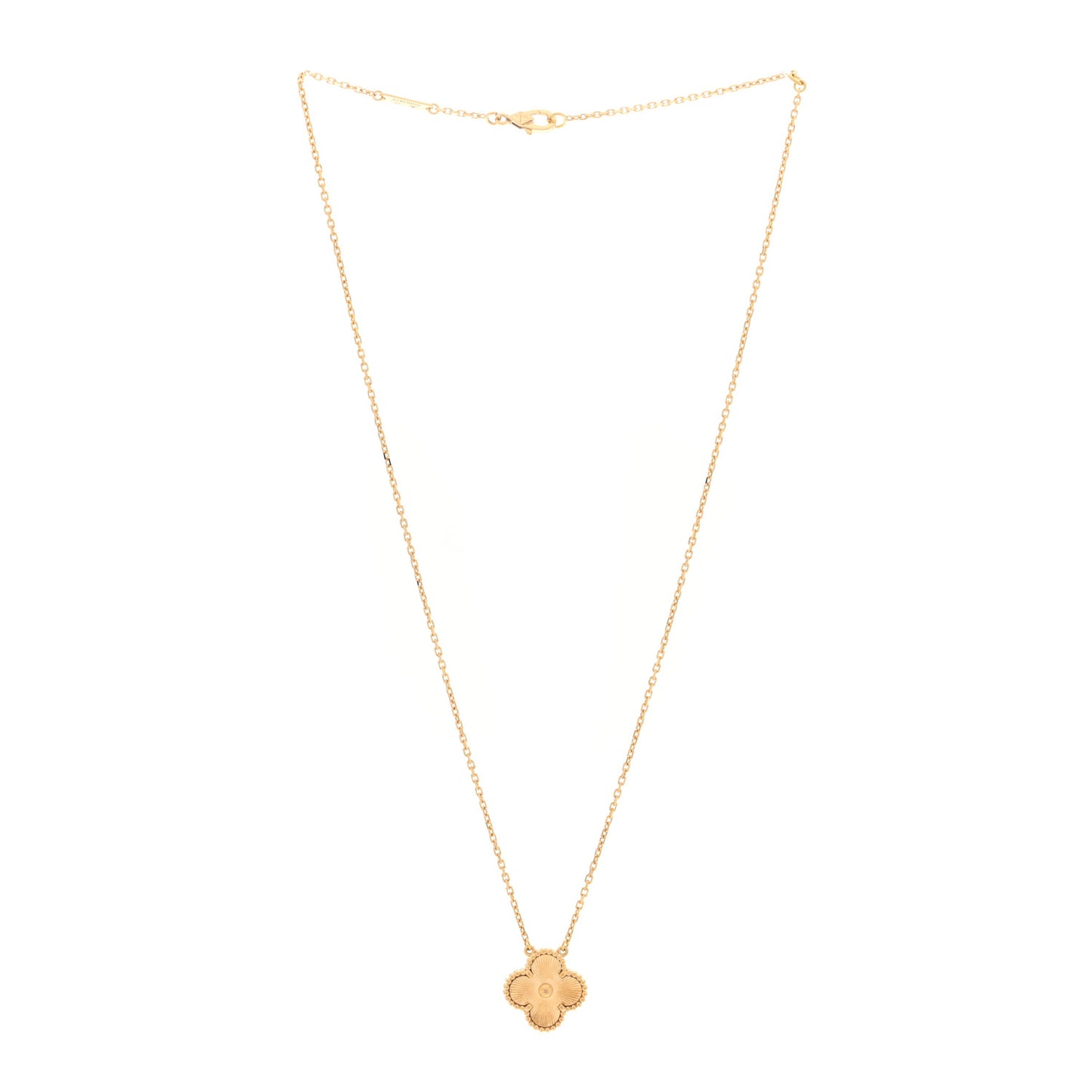 18K Yellow Gold Guilloche Vintage Alhambra Pendant Necklace
