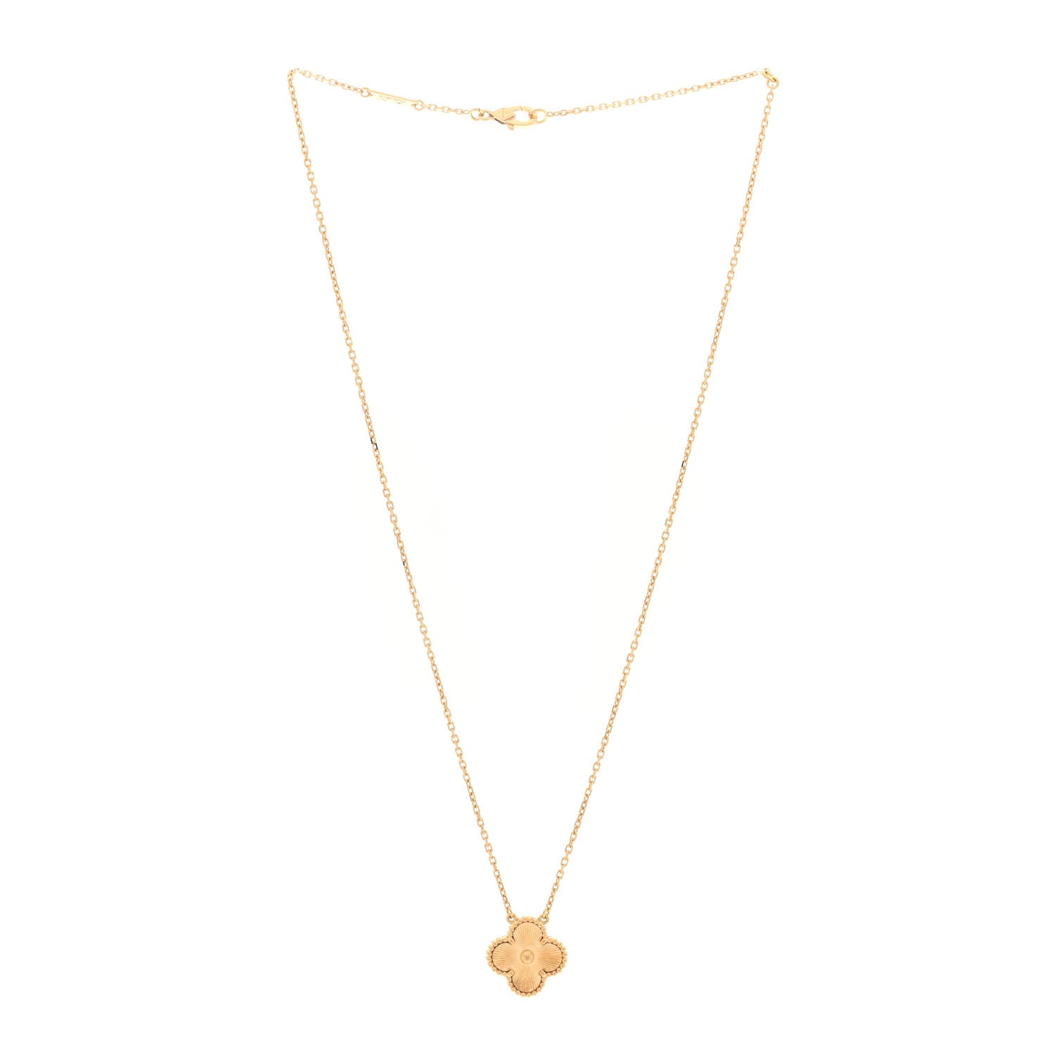 Van Cleef & Arpels 18K Yellow Gold Guilloche Vintage Alhambra Pendant Necklace 3 of 4