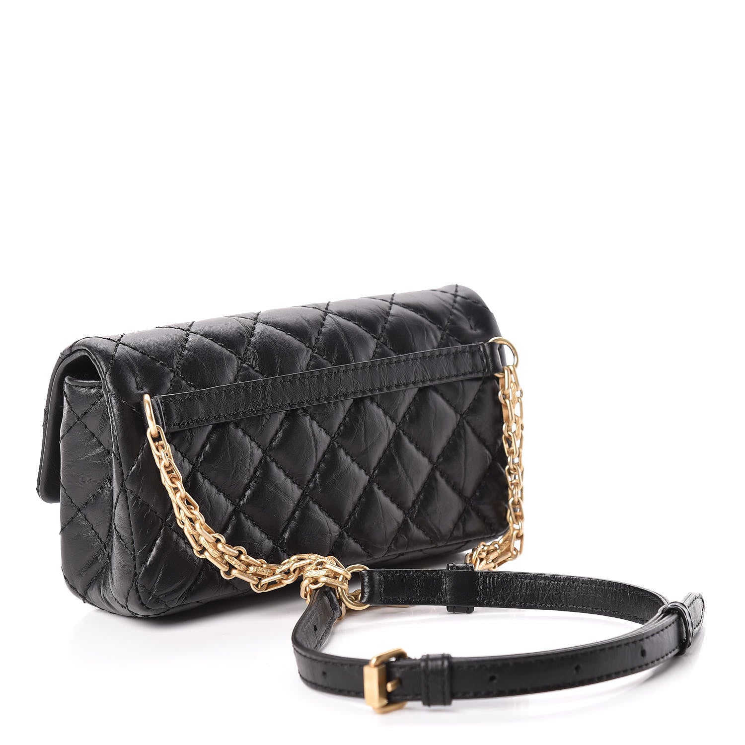 Chanel Aged Calfskin Quilted 2.55 Reissue Flap Belt Bag Clutch Black 3 of 11