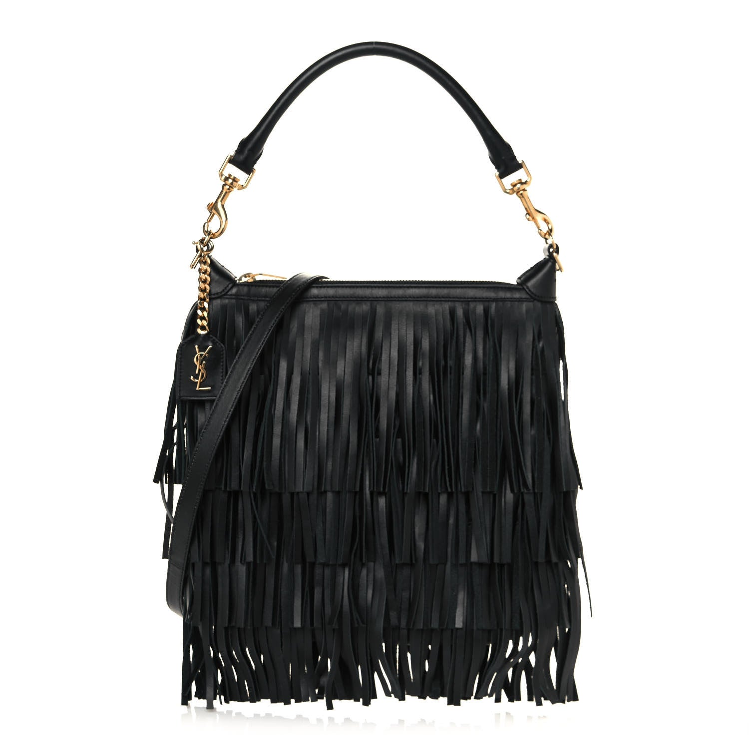Saint Laurent Calfskin Small Emmanuelle Fringe Hobo Bag Black 1 of 12