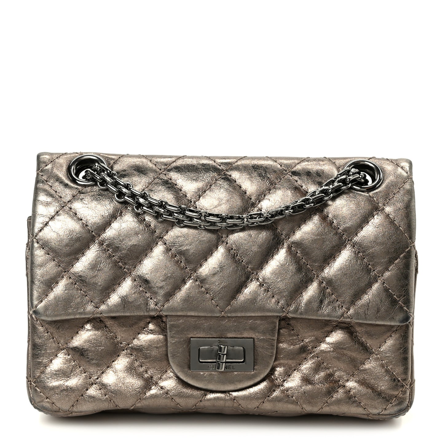 Aged Calfskin Quilted 2.55 Reissue Mini Flap Dark Silver