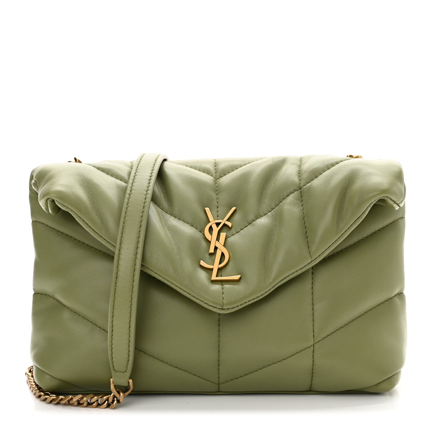 Saint Laurent Lambskin Quilted Toy Loulou Puffer Monogram Chain Satchel Light Pistache 1 of 12