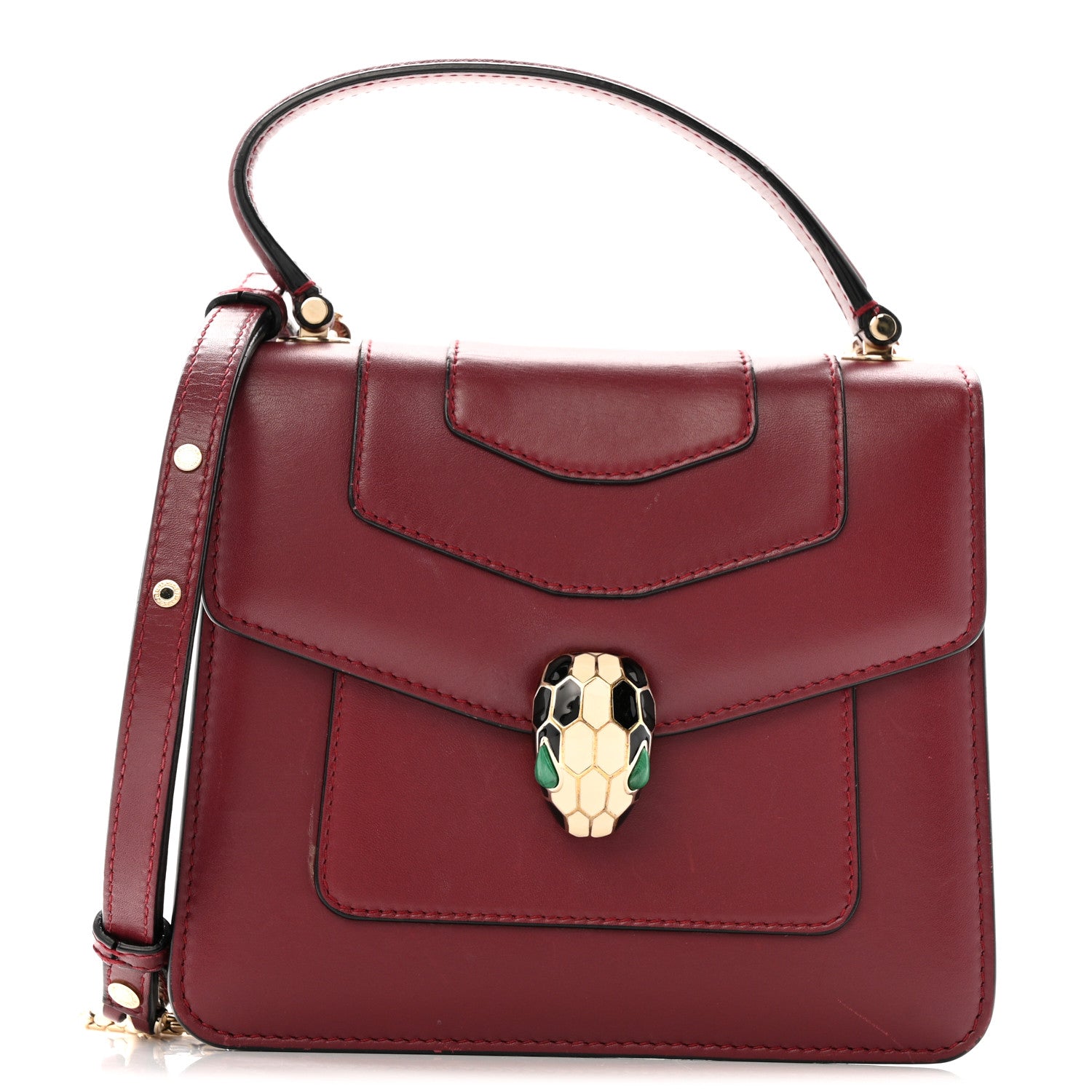 Bulgari Calfskin Serpenti Forever Top Handle Burgundy 1 of 14