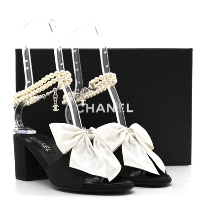Chanel Silk Pearl Ankle Strap Sandals 37 Black White 10 of 10
