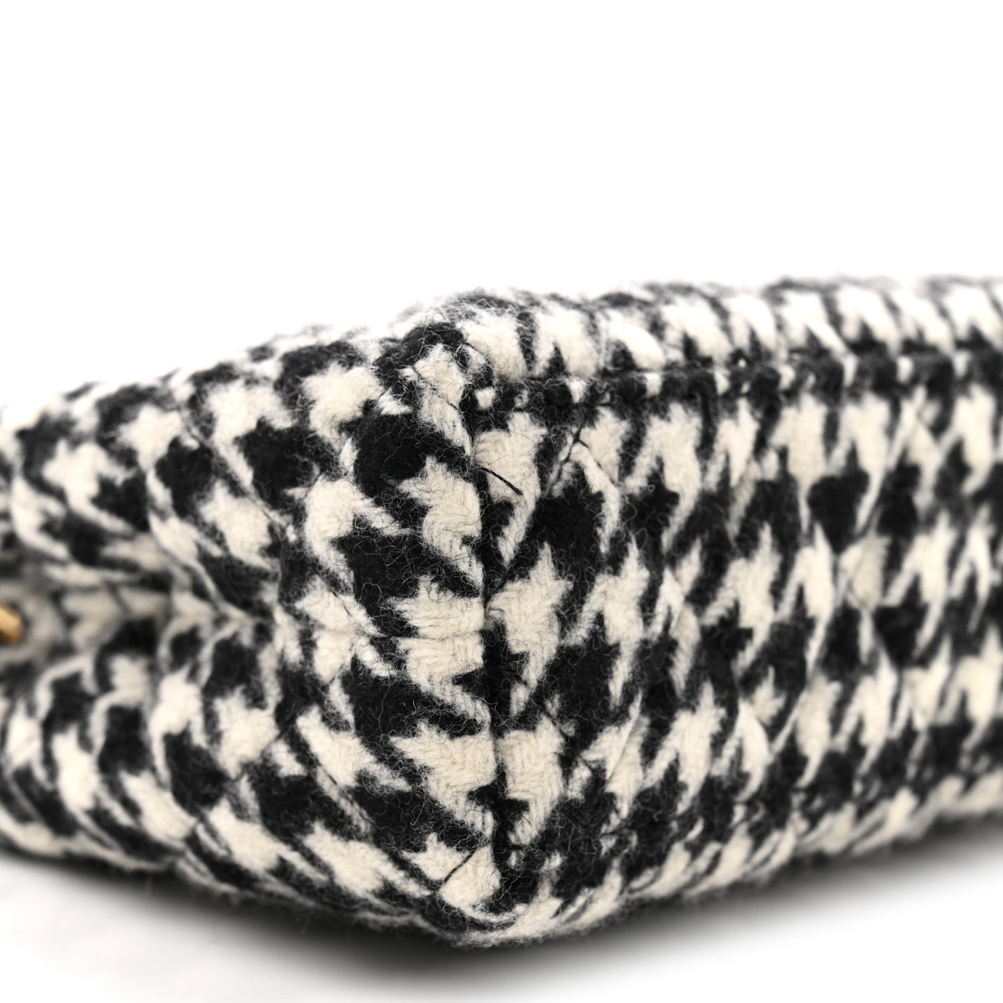 Tweed Houndstooth Quilted Nano Kelly Shopper Black White
