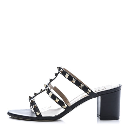 Valentino Garavani Calfskin Rockstud 60mm Caged Slide Sandals 38.5 Black 1 of 9