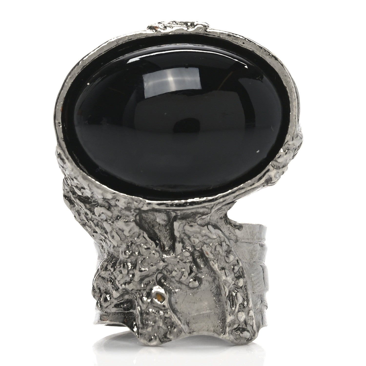 Saint Laurent Glass Cabochon Gunmetal Arty Ovale Ring 52 6 Black 1 of 5