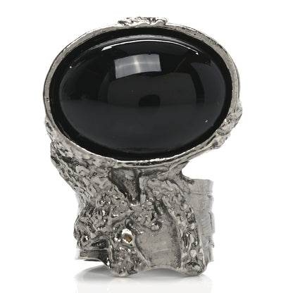 Saint Laurent Glass Cabochon Gunmetal Arty Ovale Ring 52 6 Black 1 of 5
