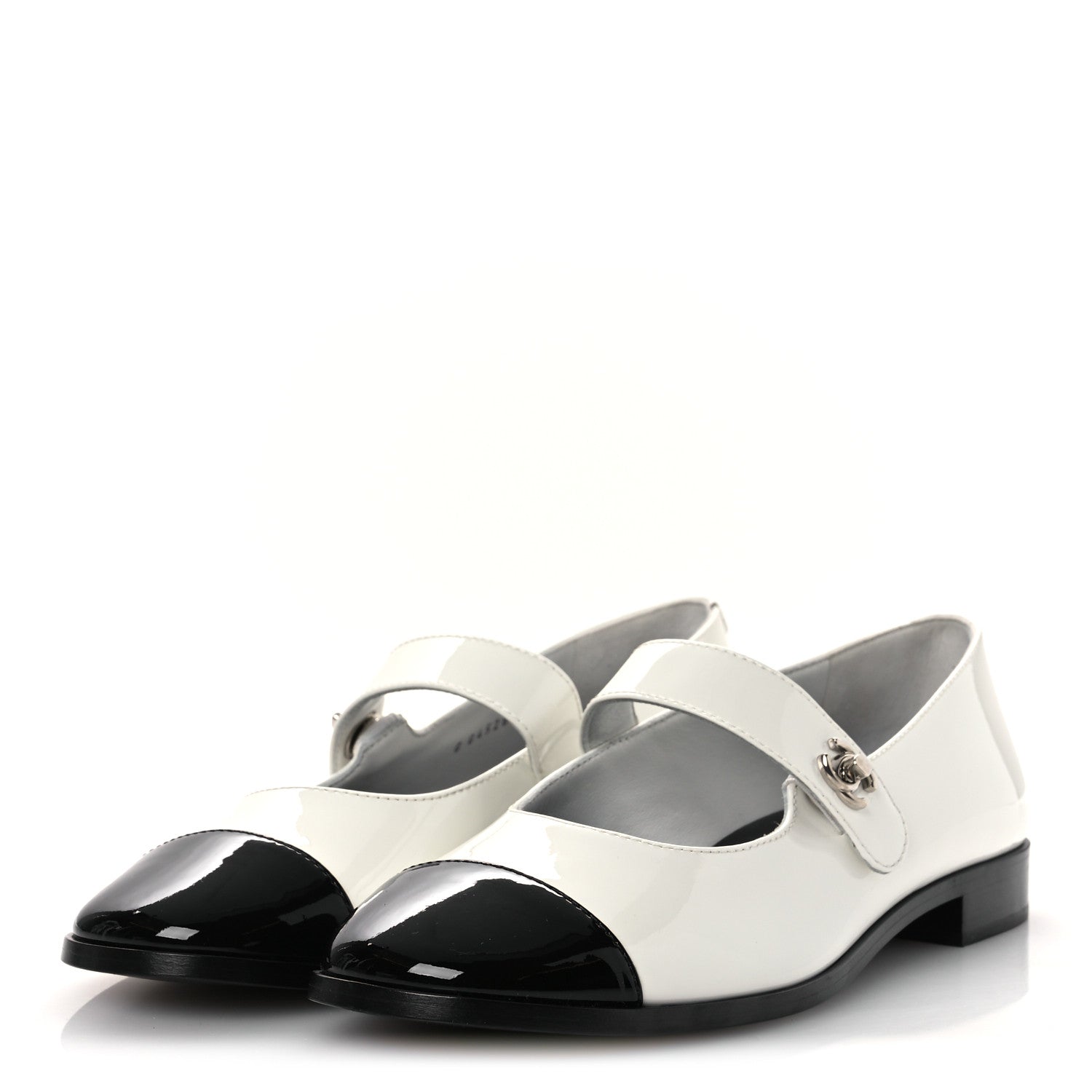 Chanel Patent Calfskin Mary Janes Flats 39 White Black 4 of 11