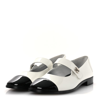 Chanel Patent Calfskin Mary Janes Flats 39 White Black 4 of 11