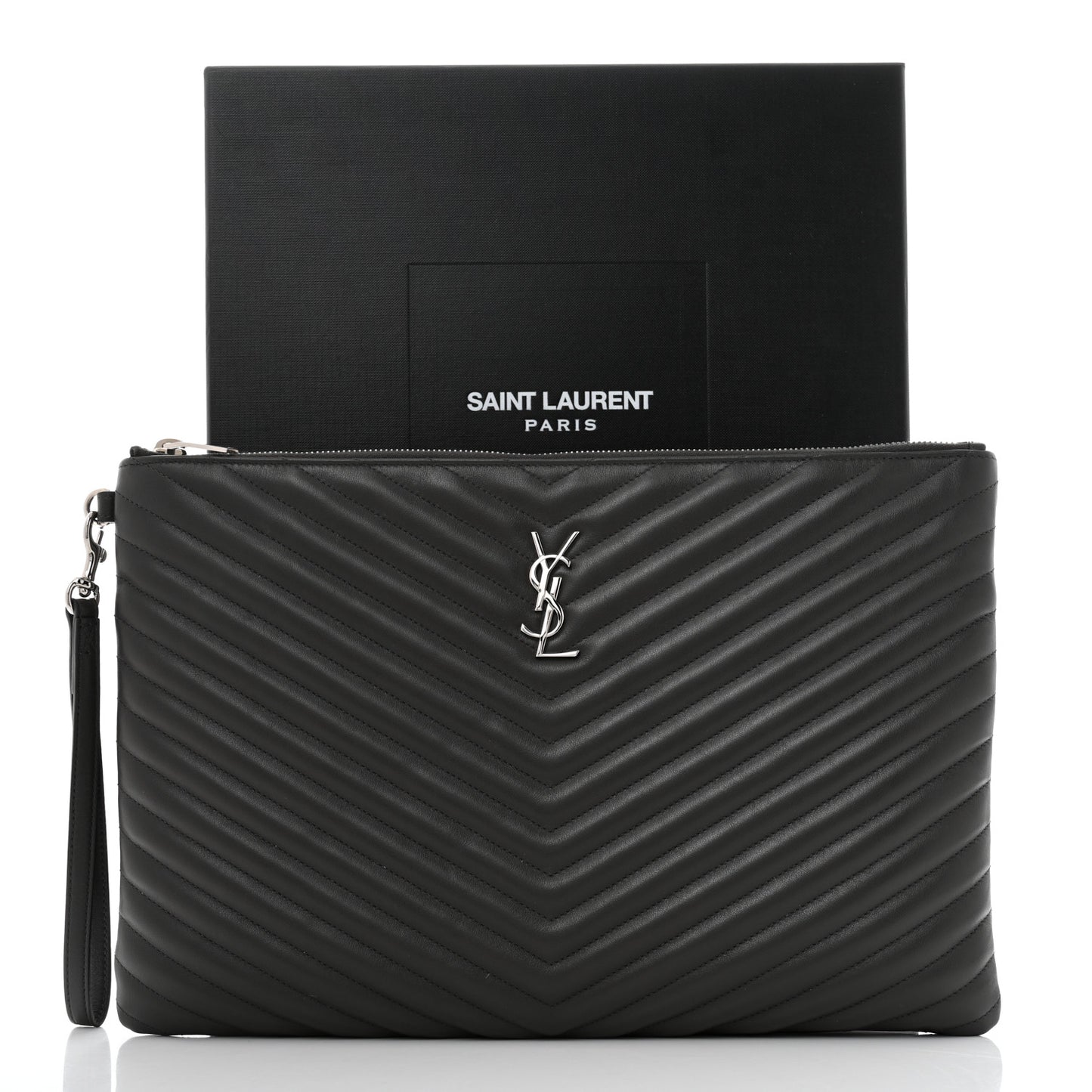 Calfskin Matelasse Chevron Cassandre Monogram Document Holder Coal
