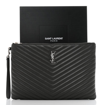 Saint Laurent Calfskin Matelasse Chevron Cassandre Monogram Document Holder Coal 9 of 9