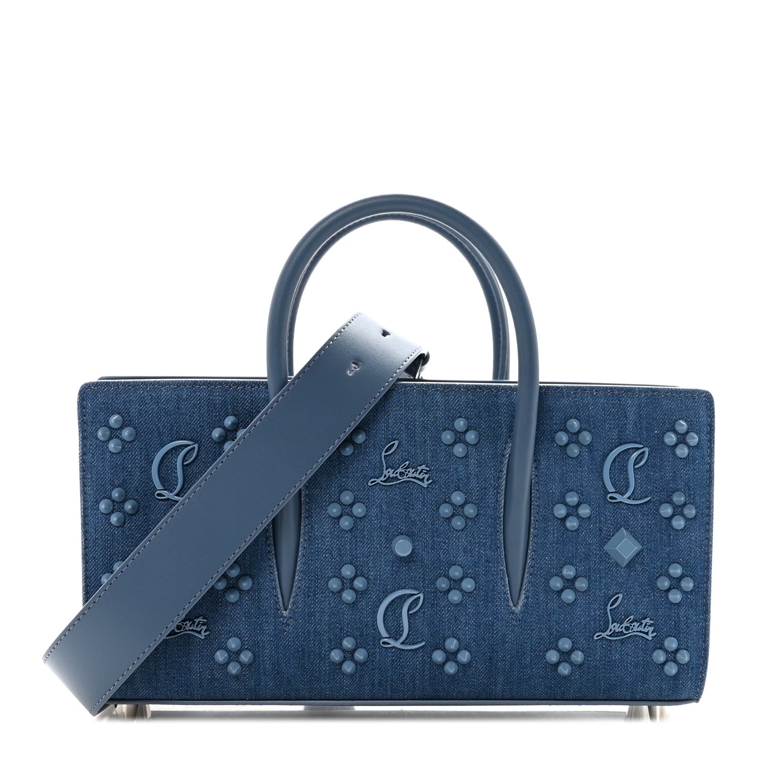 Christian Louboutin Denim Calfskin Studded Loubinthesky Paloma Baguette Blue 1 of 9