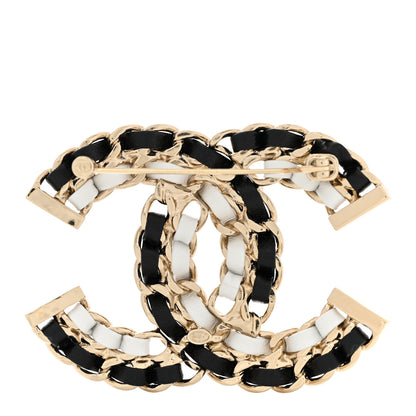 Chanel Lambskin Chain CC Brooch Black White Gold 3 of 7