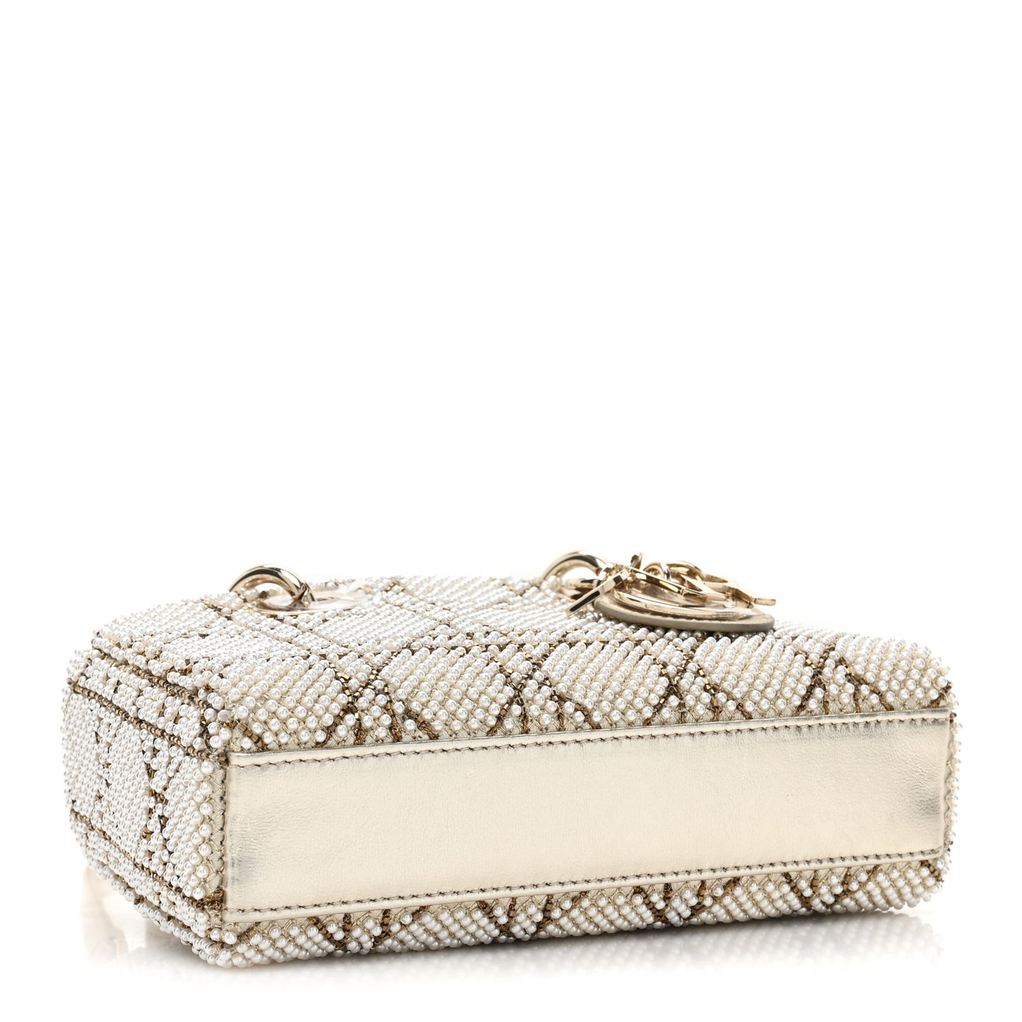 Lambskin Pearl Embroidered Micro Lady D-Joy Gold