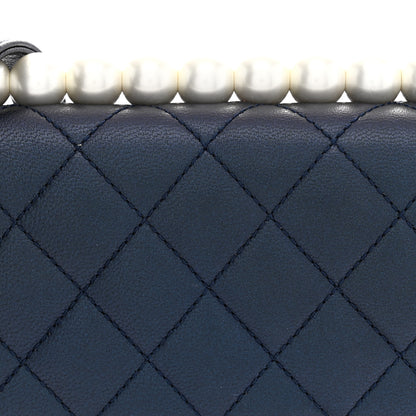 Chanel Iridescent Lambskin Quilted Chic Pearls Flap  Navy Blue 8 of 10