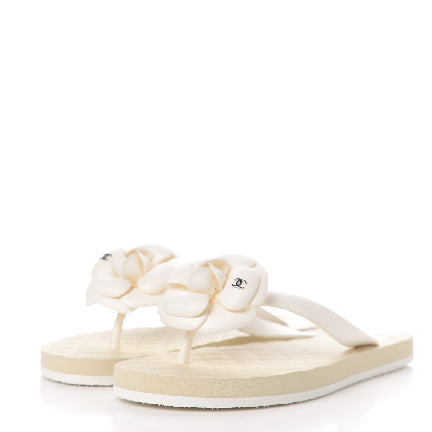 PVC Camellia Thong Sandals 38 Ivory