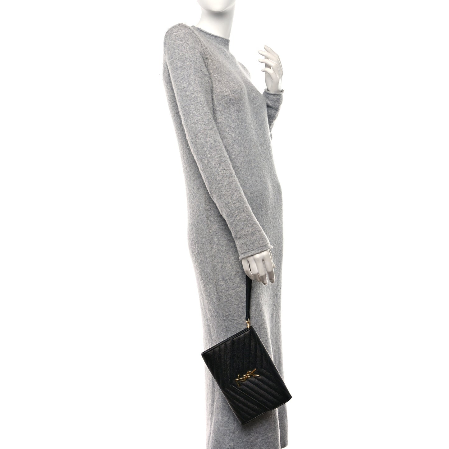 Grain De Poudre Matelasse Chevron Monogram Envelope Clutch Black