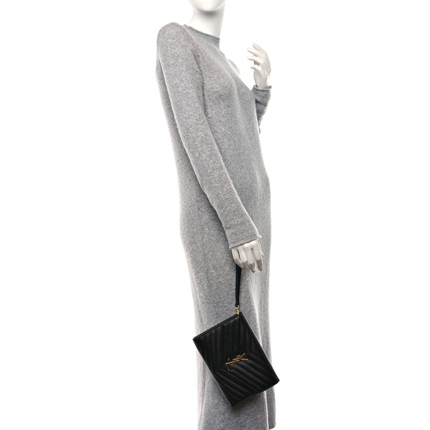 Saint Laurent Grain De Poudre Matelasse Chevron Monogram Envelope Clutch Black 2 of 9
