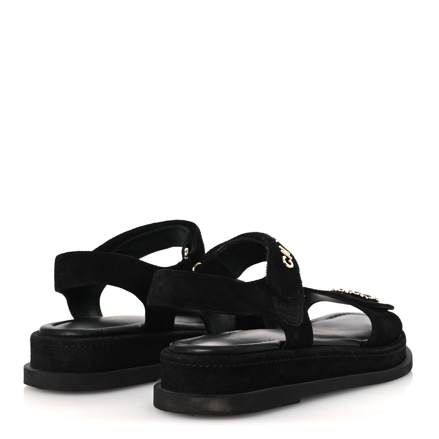 Suede Calfskin Dad Sandals 38 Black