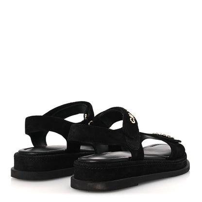 Chanel Suede Calfskin Dad Sandals 38 Black 5 of 11