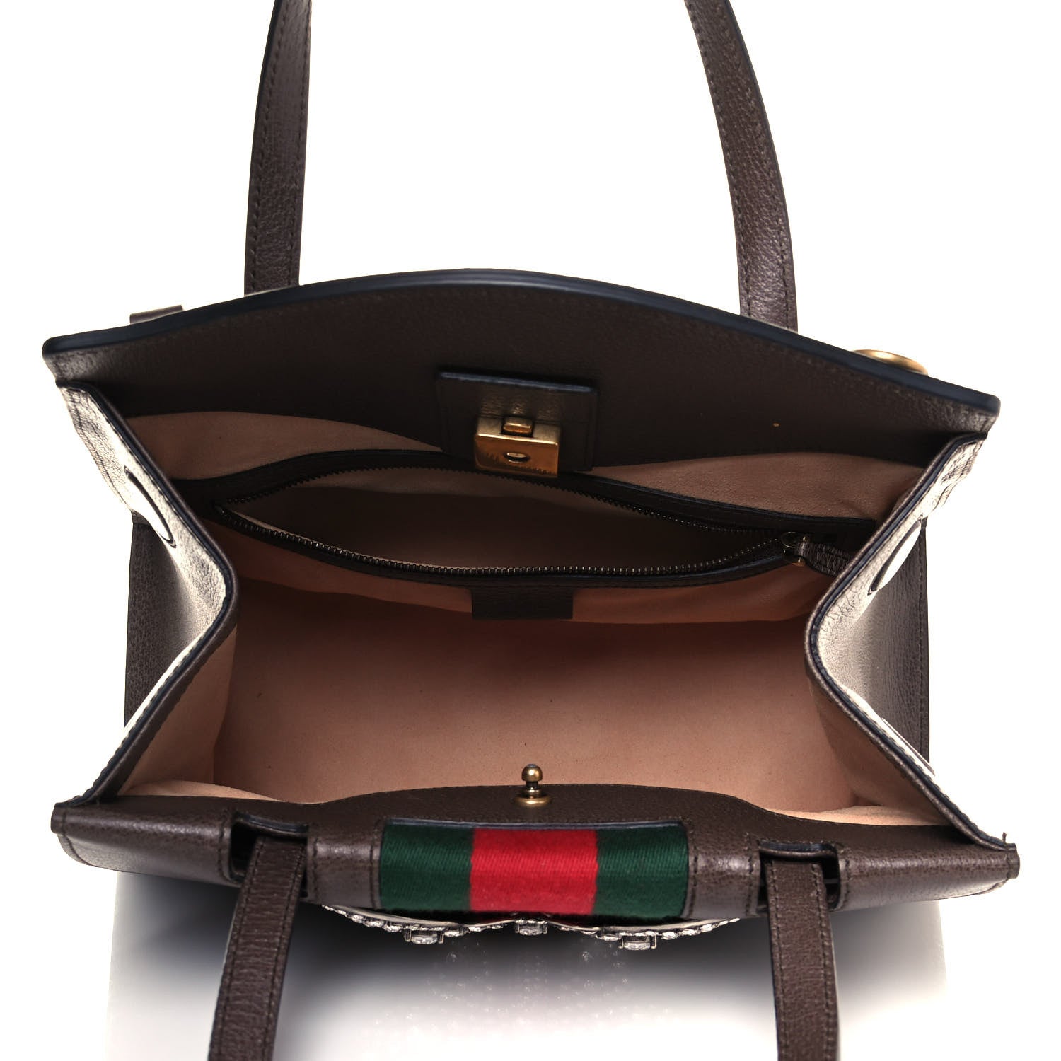 Gucci Textured Calfskin Web Crystal Butterfly Stripe Medium Totem Top Handle Bag New Acero 5 of 13