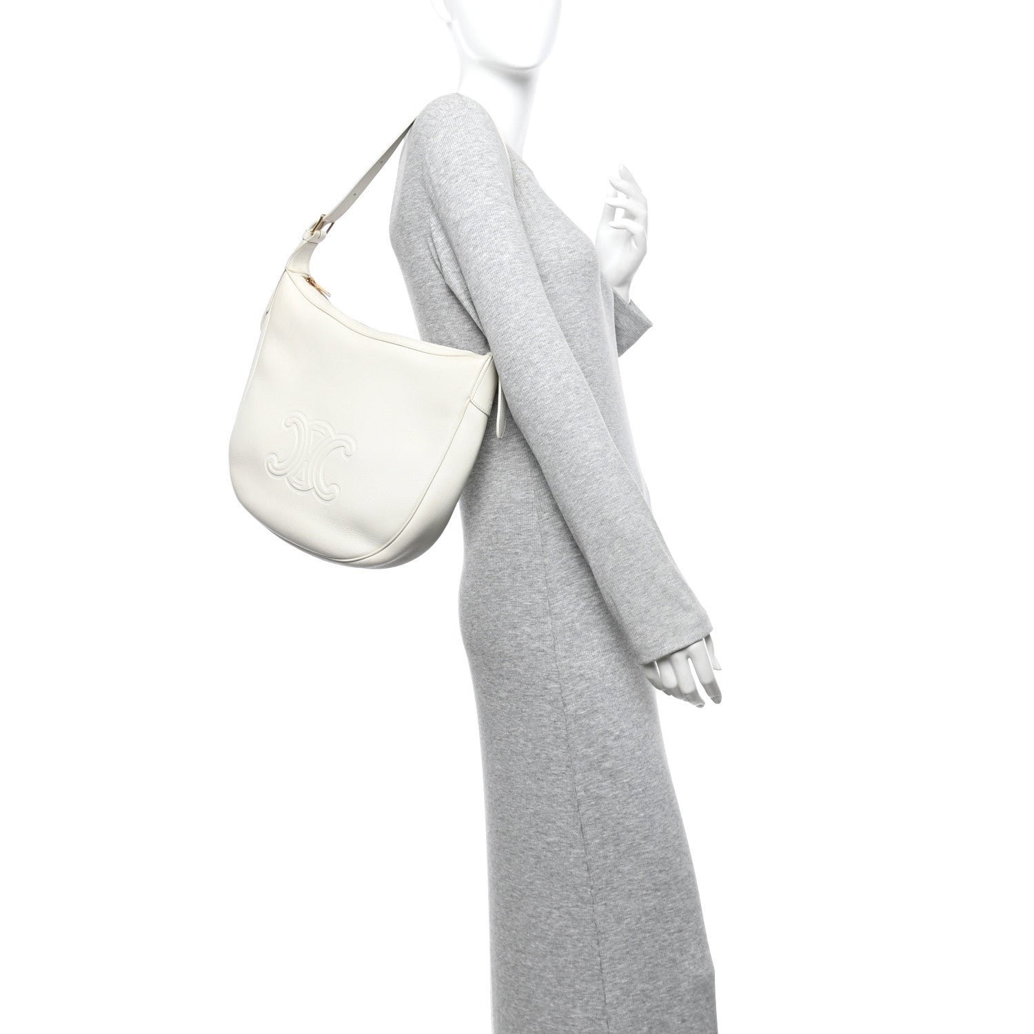 Celine Supple Calfskin Cuir Triomphe Heloise Shoulder Bag White 2 of 15
