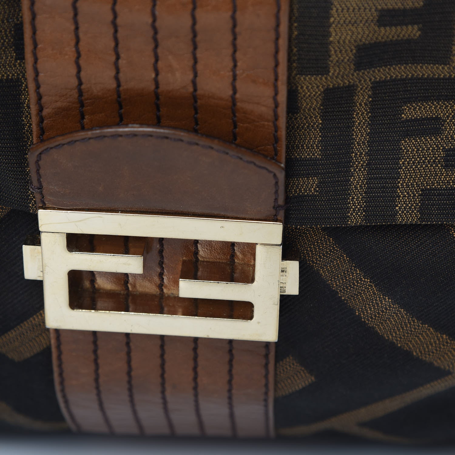 Fendi Zucca Vitello Acqua Maxi Baguette Shoulder Bag Tobacco 11 of 13