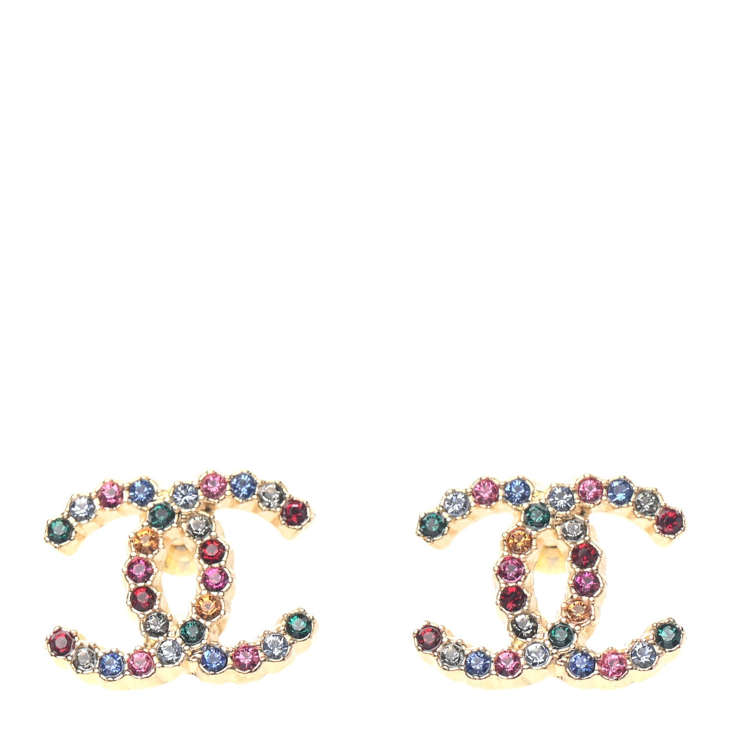 Chanel Crystal Over The Rainbow CC Earrings Gold Multicolor 1 of 3