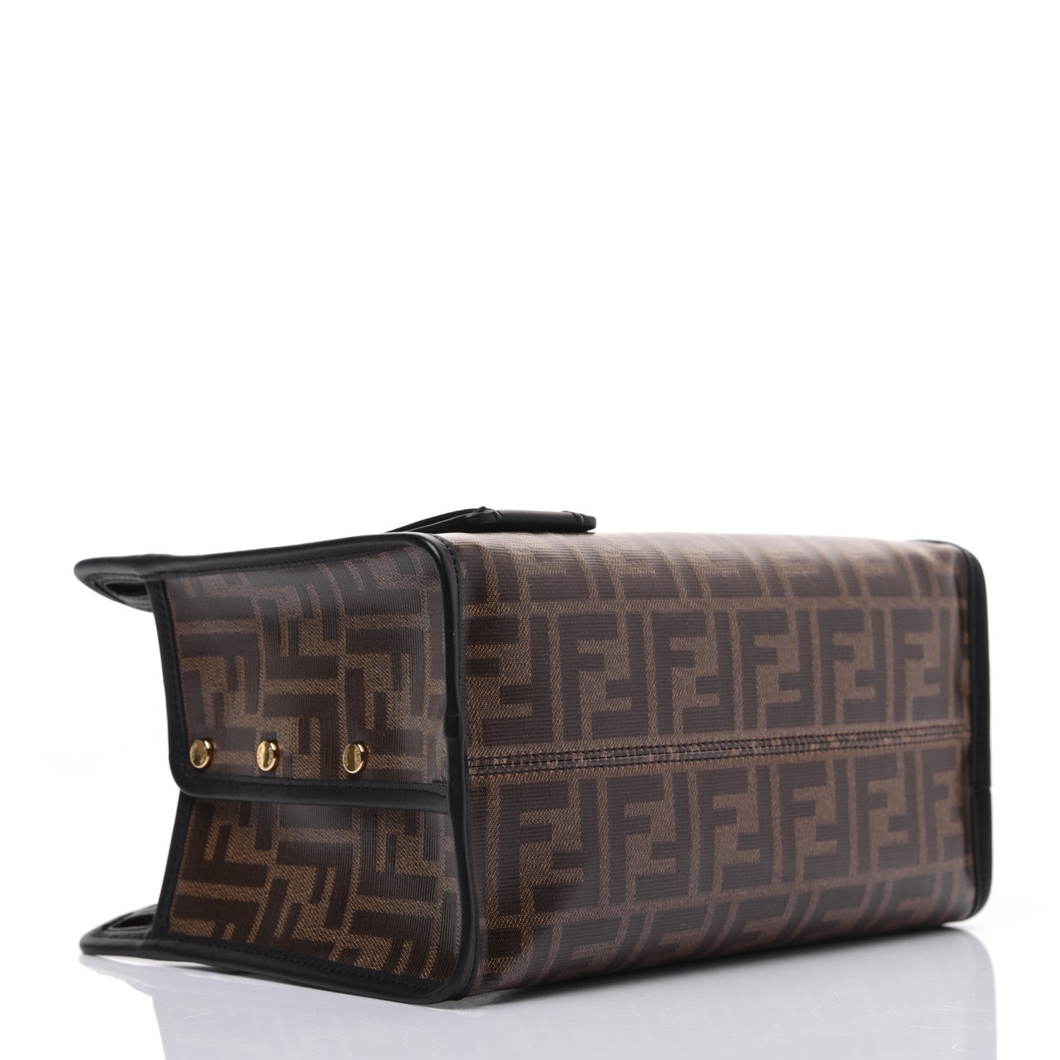 Fendi Glazed Fabric Vitello Century FF 1974 Stamp Patch Mini Peekaboo Defender Cover Mogano Panna Black 4 of 15