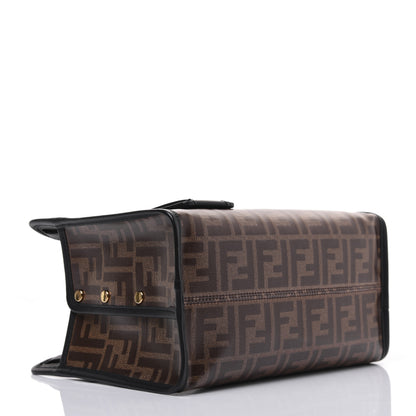 Fendi Glazed Fabric Vitello Century FF 1974 Stamp Patch Mini Peekaboo Defender Cover Mogano Panna Black 4 of 15