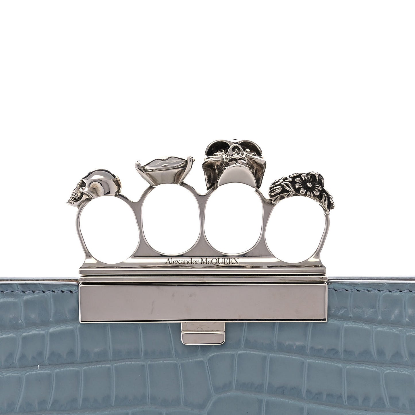 Calfskin Crocodile Embossed Knuckle Flat Clutch Black